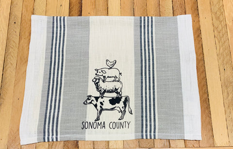 Luma Vintage Animal Stack Sonoma County Tea Towel - Neutral Vertical  Stripe