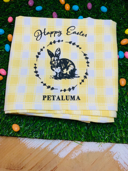 Happy Easter Petaluma Tea Towel- Yellow Check