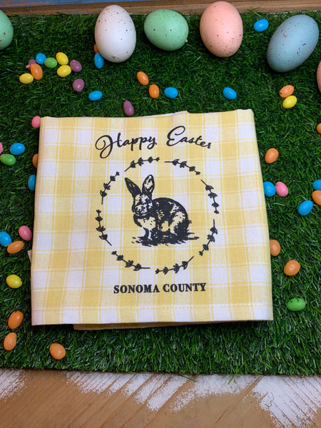 Happy Easter Sonoma County Tea Towel- Yellow Check