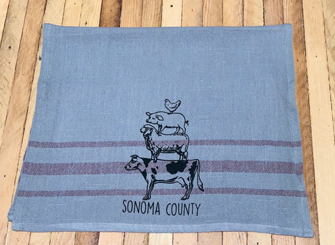 Luma Vintage Animal Stack Sonoma County Tea Towel - Gray/Cabernet Stripe