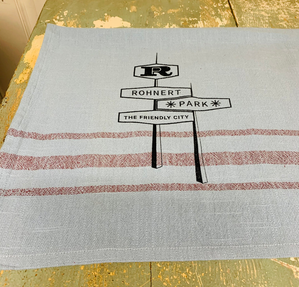 Rohnert Park Tea Towel by Luma Vintage -  Grey with Merlot stripe