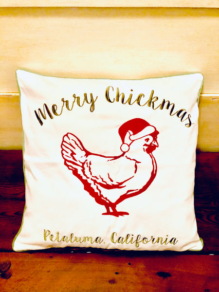 Embroidered Petaluma Merry Chickmas Pillow Cover- Luma Vintage