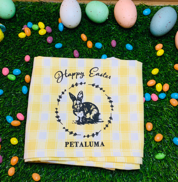 Happy Easter Petaluma Tea Towel- Yellow Check