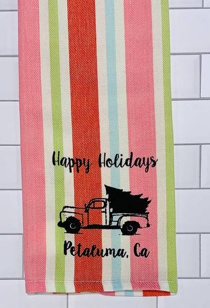 Luma Vintage Happy Holiday Petaluma Tea Towel - Candy Stripe