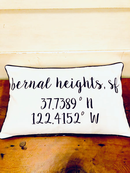 Bernal Heights Longitude Latitude Embroidered Lumbar Pillow Cover