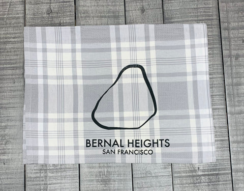 Bernal Heights Rock Tea Towel- Grey Plaid