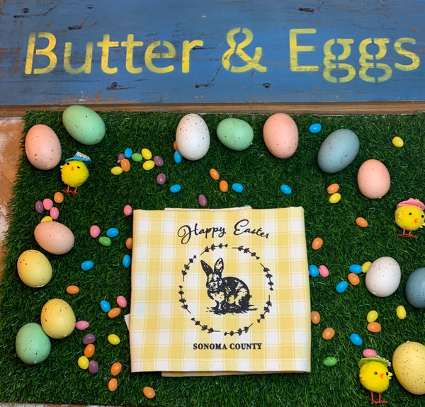 Happy Easter Sonoma County Tea Towel- Yellow Check