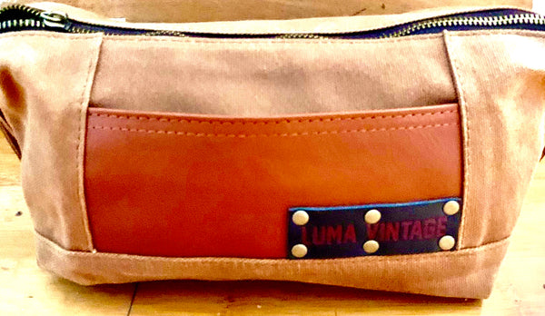 Luma Vintage Waxed Canvas Dopp Kit Set with Three Sisters Apothecary Shaving Essentials- Juniper Citrus