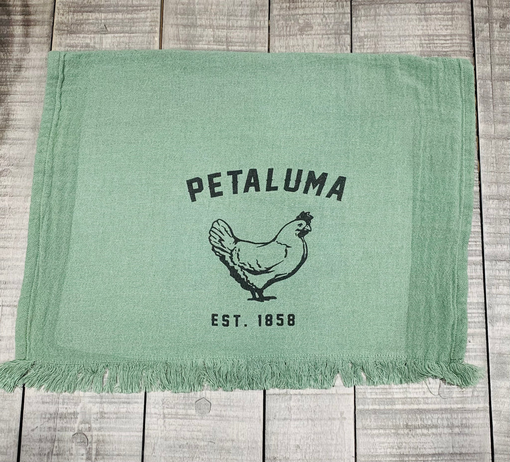 Green Fringe Tea Towel with Luma Vintage Chicken