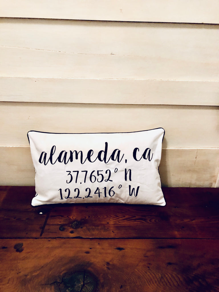 Alameda Longitude Latitude Embroidered Lumbar Pillow Cover