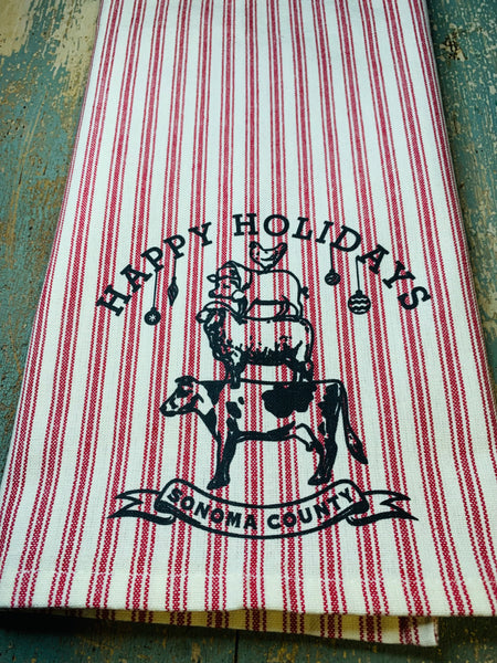 Sonoma County Happy Holidays Tea Towel - Red Ticking