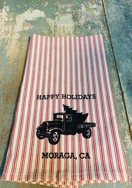 Moraga Happy Tea Towel - Red Ticking